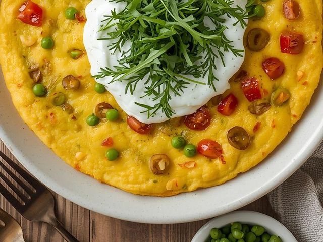 Vegetable Omelet with Dill-Garlic Sauce