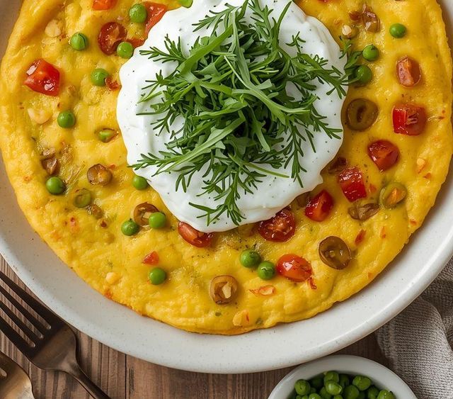 Vegetable Omelet with Dill-Garlic Sauce