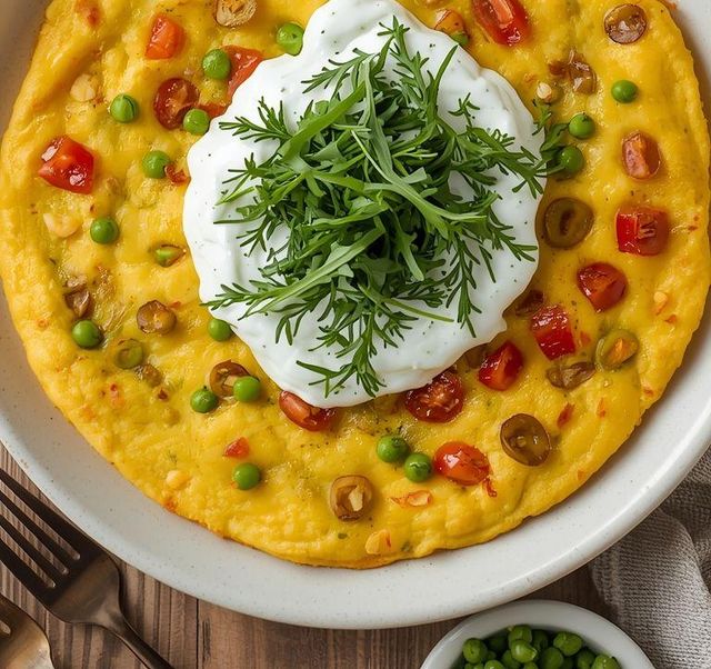 Warzywny omlet z sosem koperkowo-czosnkowym