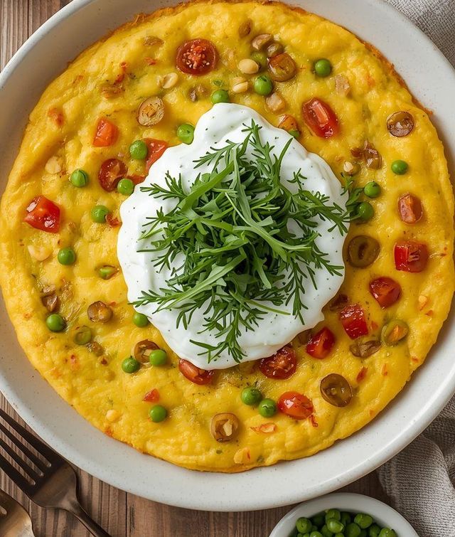 Warzywny omlet z sosem koperkowo-czosnkowym