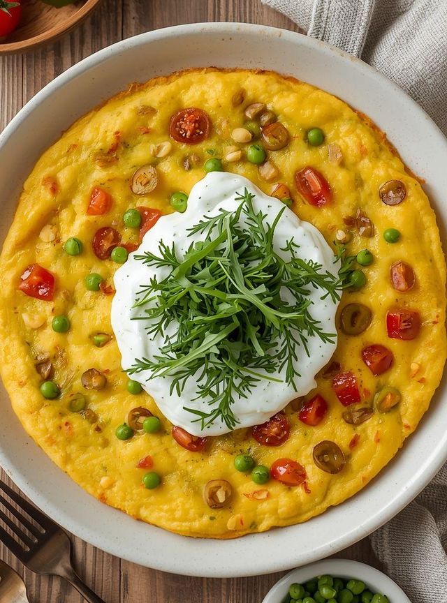 Vegetable Omelet with Dill-Garlic Sauce