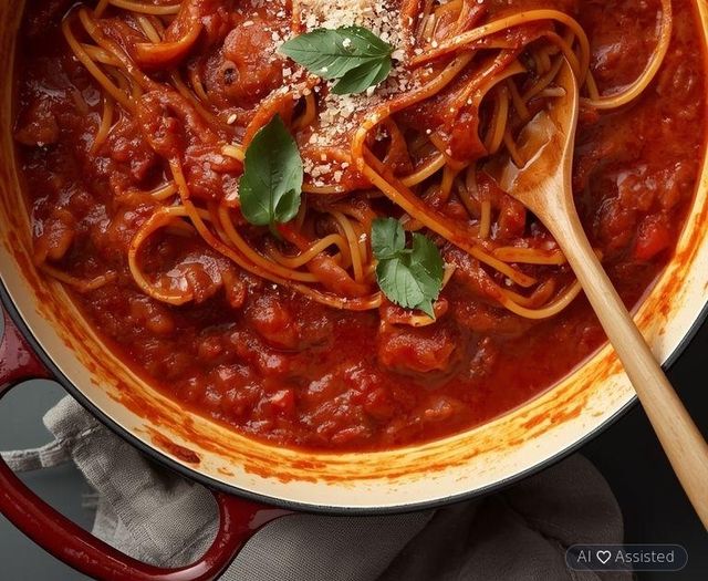 Vegane Spaghetti in Tomatensauce - Einzeltopf