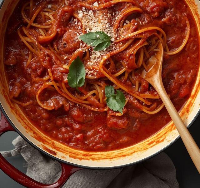 Vegane Spaghetti in Tomatensauce - Einzeltopf