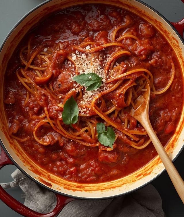 Vegane Spaghetti in Tomatensauce - Einzeltopf