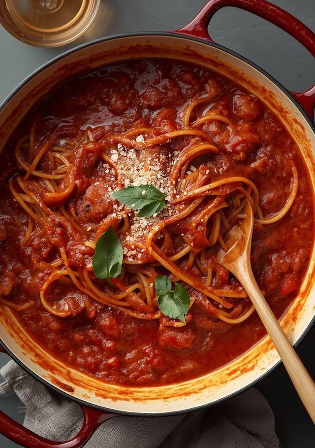 Vegane Spaghetti in Tomatensauce - Einzeltopf