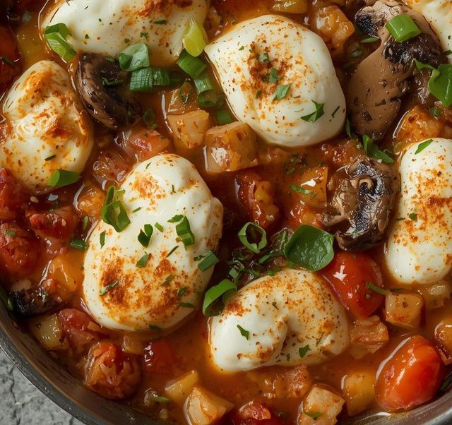 Tomato-Mushroom Pan with Mozzarella