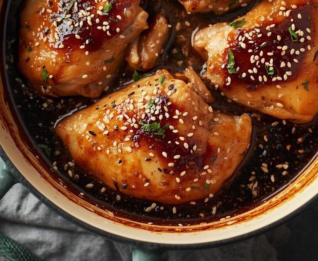 Hähnchen in Sojasauce mit Honig und Ingwer sowie Sesam