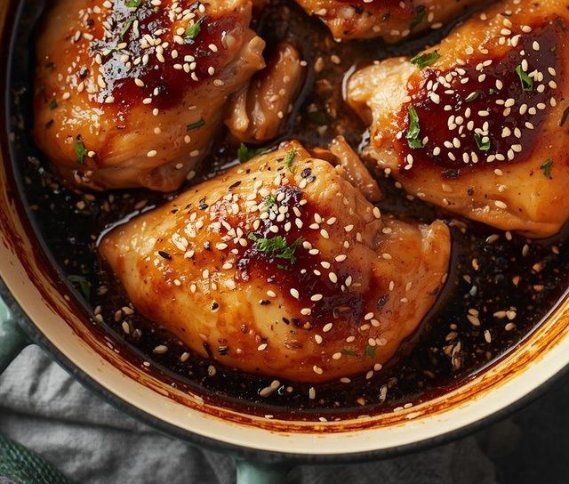 Hähnchen in Sojasauce mit Honig und Ingwer sowie Sesam