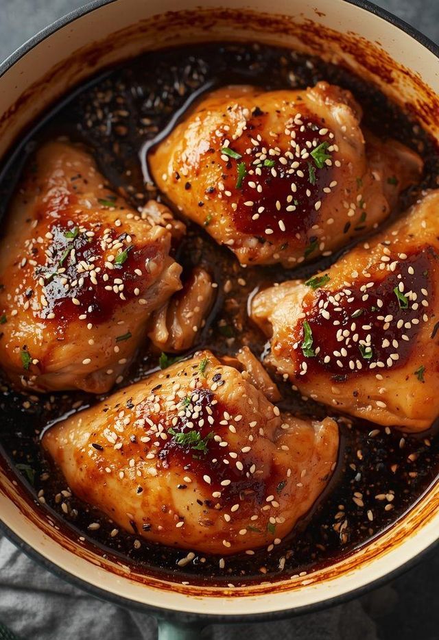 Hähnchen in Sojasauce mit Honig und Ingwer sowie Sesam