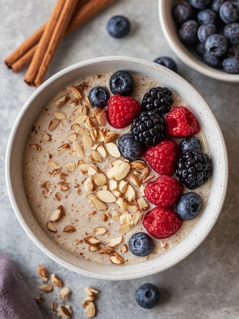 Almond Porridge with Cinnamon and Berries