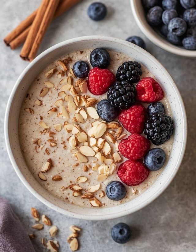 Mandelporridge mit Zimt und Beeren