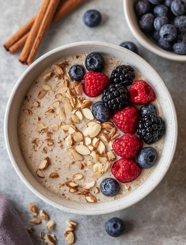 Almond Porridge with Cinnamon and Berries