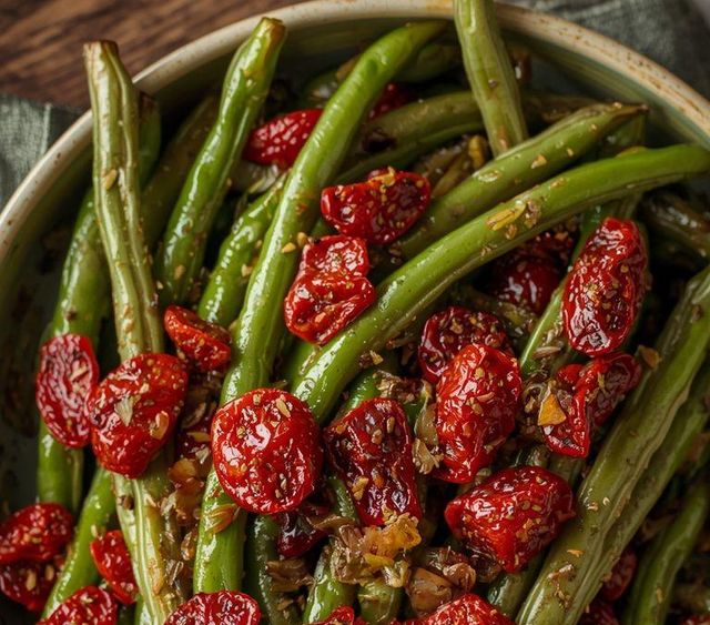 Grüne Bohnen mit getrockneten Tomaten