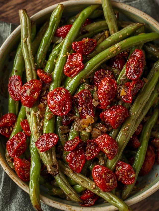 Grüne Bohnen mit getrockneten Tomaten