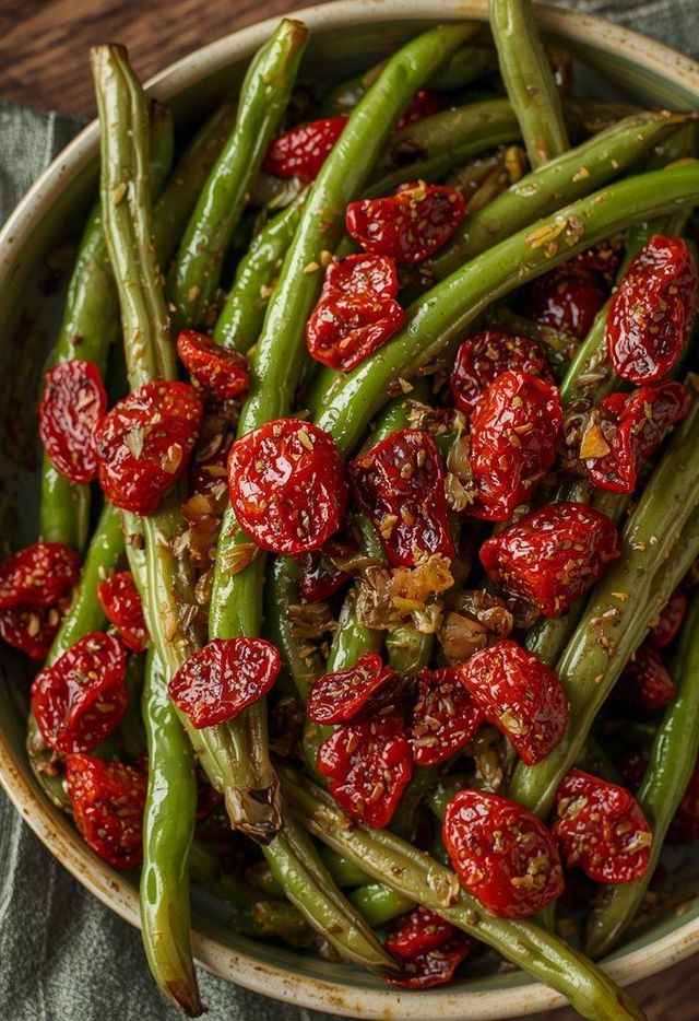 Grüne Bohnen mit getrockneten Tomaten