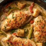 Zwiebel-Paprika-Hähnchen in Sahnesauce