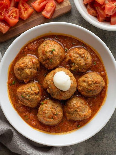Beef mozzarella meatballs with tomato pepper dip