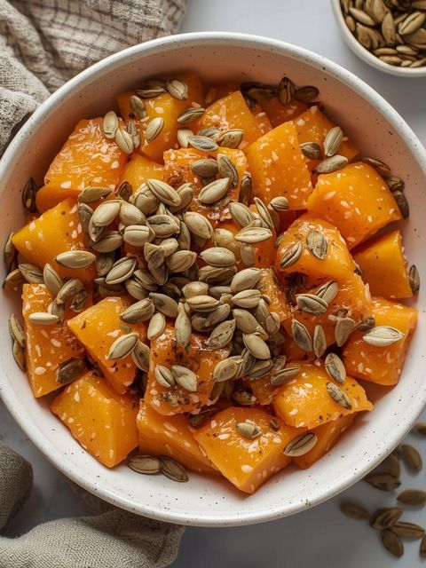 Obstsalat mit Sonnenblumenkernen und Kürbiskernen