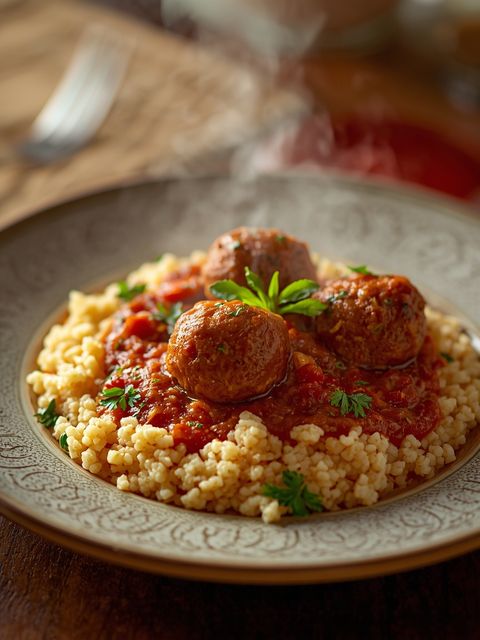 Turkey meatballs in tomato sauce with couscous