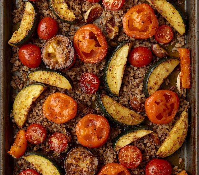 Kasza bulgur z pieczonymi warzywami