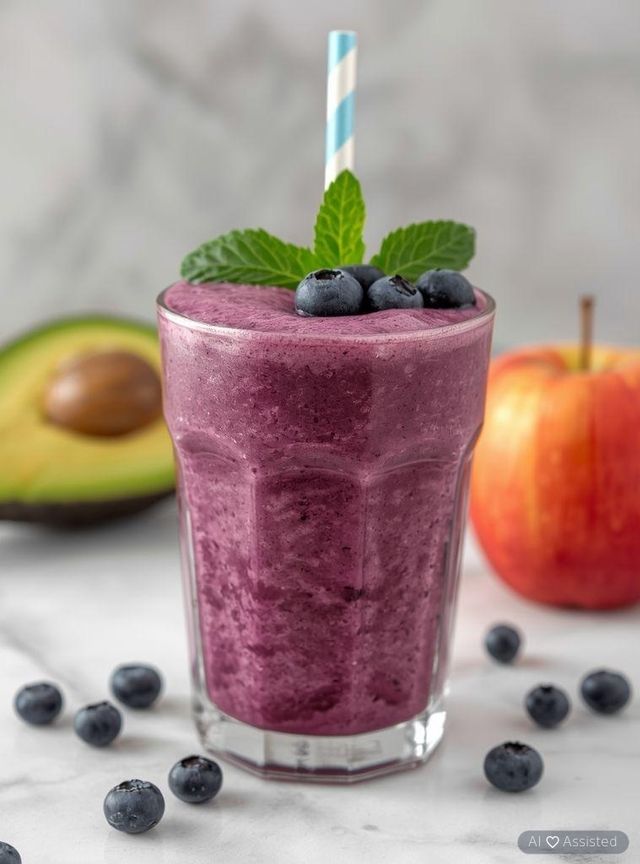 Blueberry, berry, apple and avocado smoothie