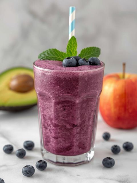 Blueberry, berry, apple and avocado smoothie
