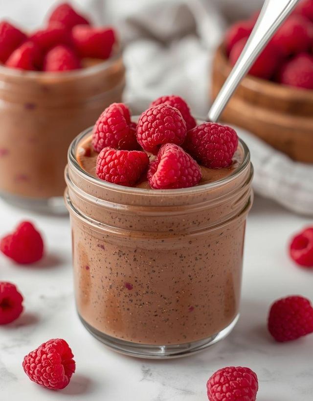Cocoa chia pudding with raspberries