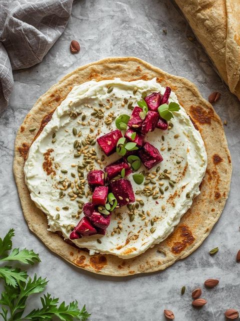 Tortilla z buraczanym twarogiem