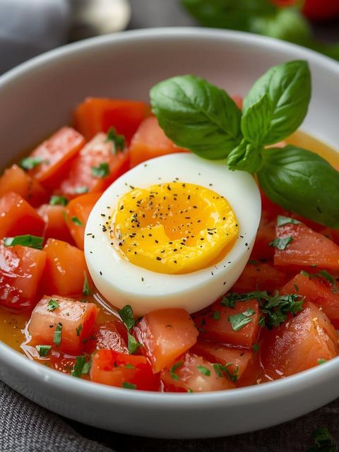 Soft-boiled egg with tomato salad (Low Carb)