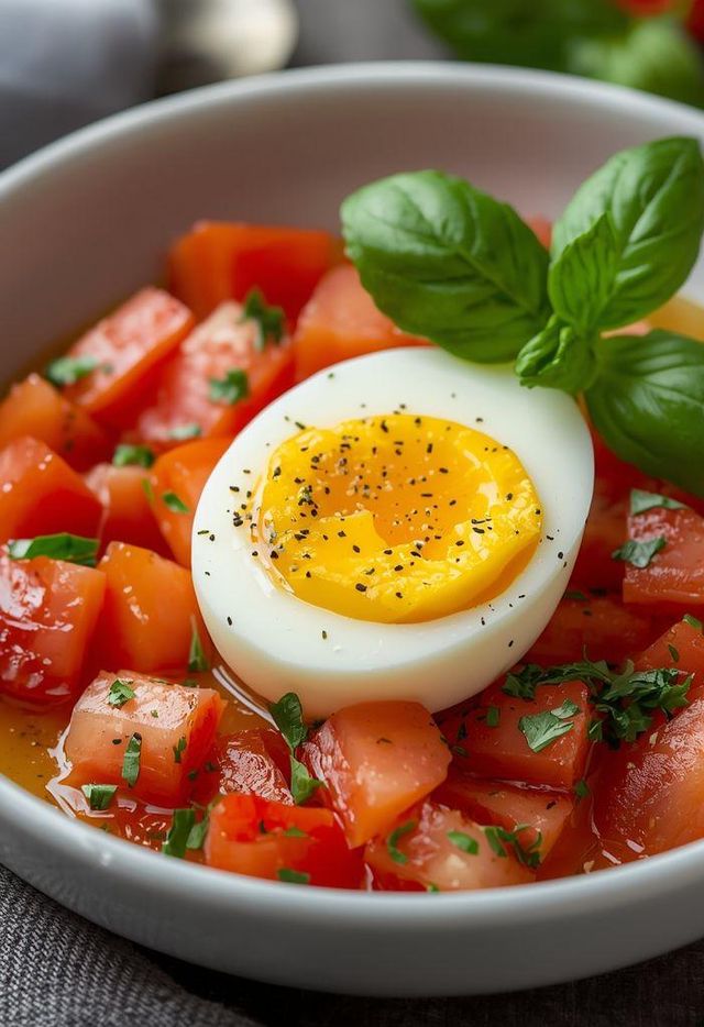Jajko na miękko z sałatką z pomidora (Low Carb)