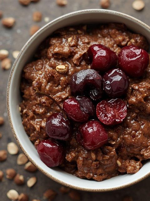 Chocolate oatmeal with cherries