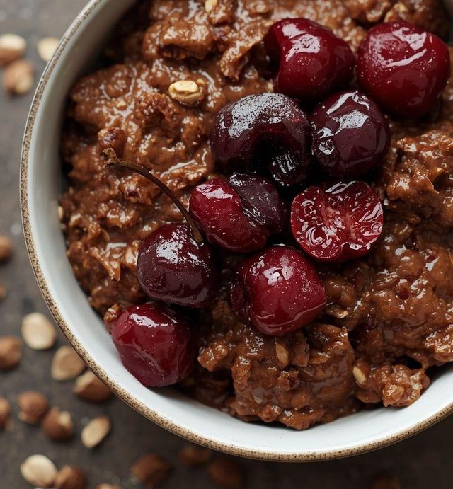 Chocolate oatmeal with cherries
