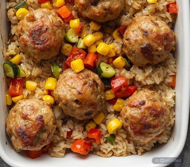 Baked Chicken Meatballs with Rice
