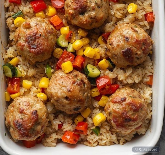 Baked Chicken Meatballs with Rice
