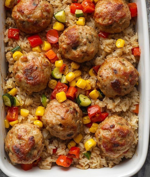 Baked Chicken Meatballs with Rice