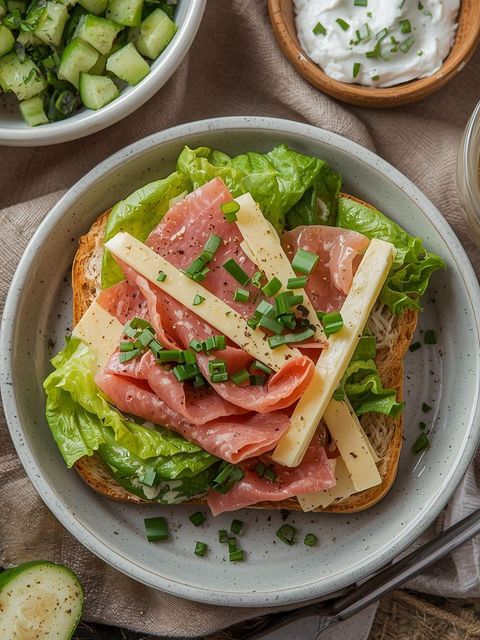 Sandwich mit Aufschnitt und Gurkensalat