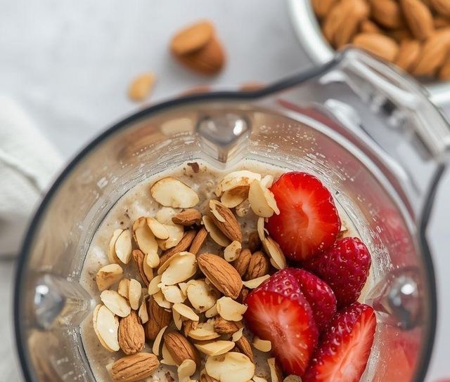 Oatmeal with almonds and strawberries