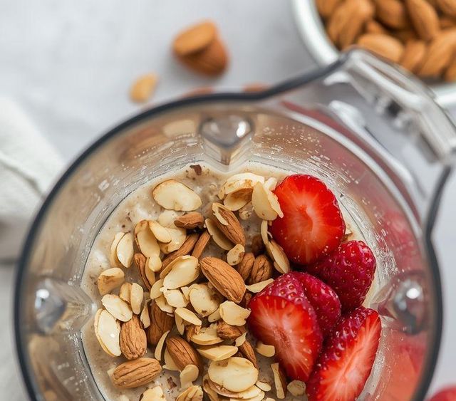 Haferflocken mit Mandeln und Erdbeeren