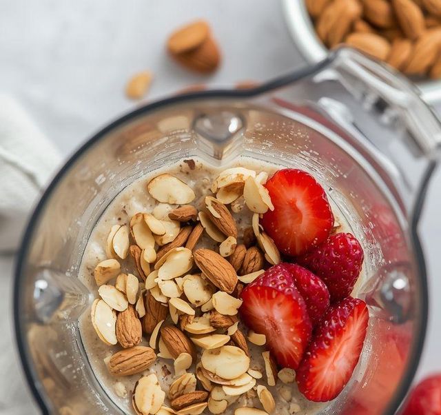 Oatmeal with almonds and strawberries