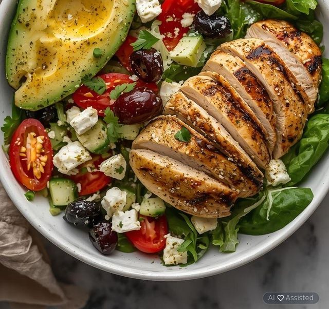 Low Carb sałatka z grillowanym kurczakiem i serem typu feta