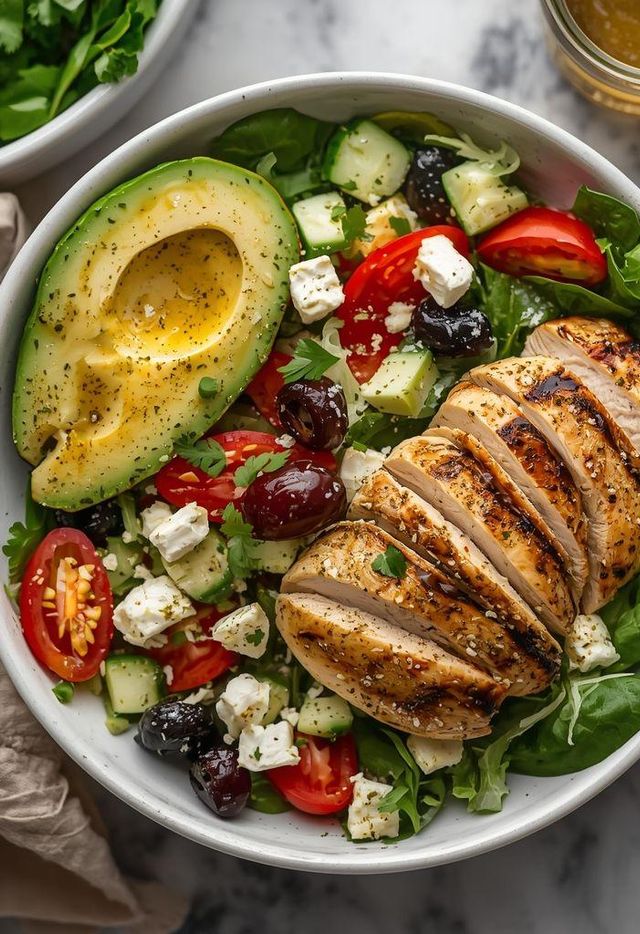 Low-Carb-Salat mit gegrilltem Hähnchen und Fetakäse