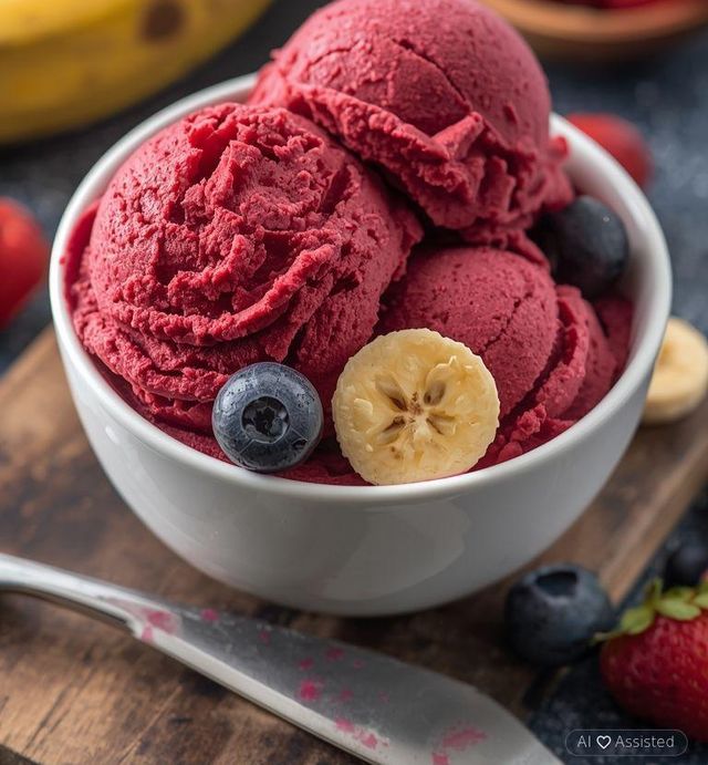 Sorbet z bananów i owoców jagodowych