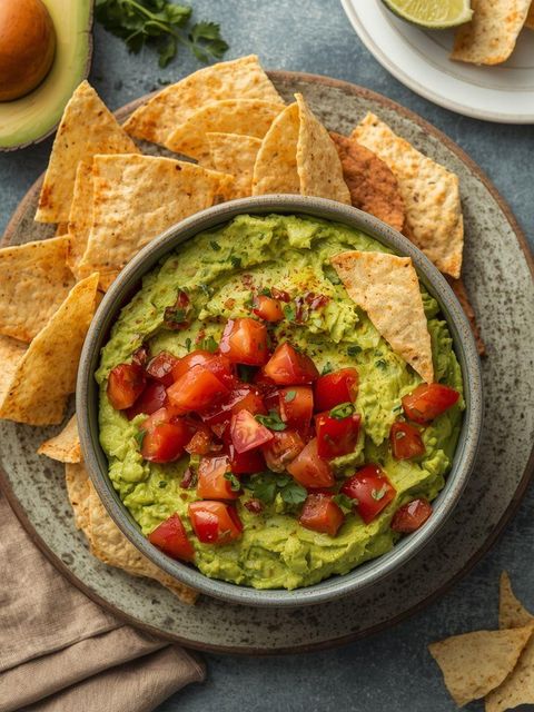 Guacamole with Tomatoes and Tortilla Chips