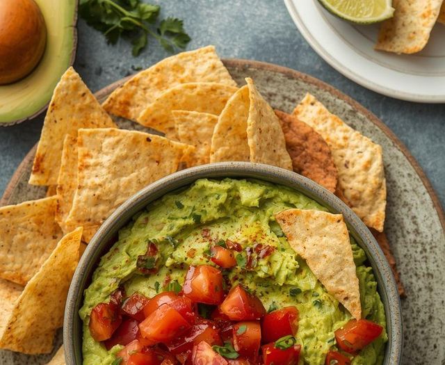 Guacamole mit Tomaten und Tortilla-Chips