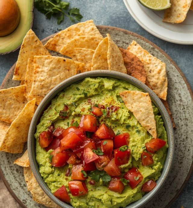Guacamole mit Tomaten und Tortilla-Chips