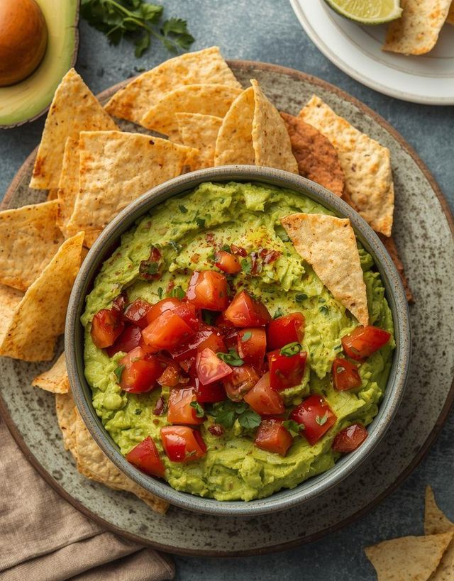 Guacamole mit Tomaten und Tortilla-Chips