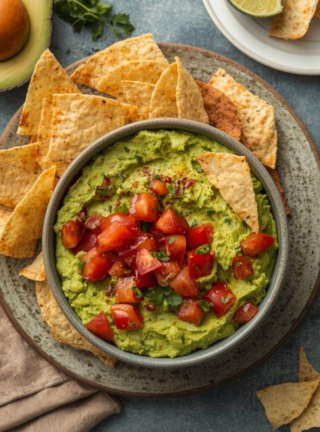 Guacamole mit Tomaten und Tortilla-Chips