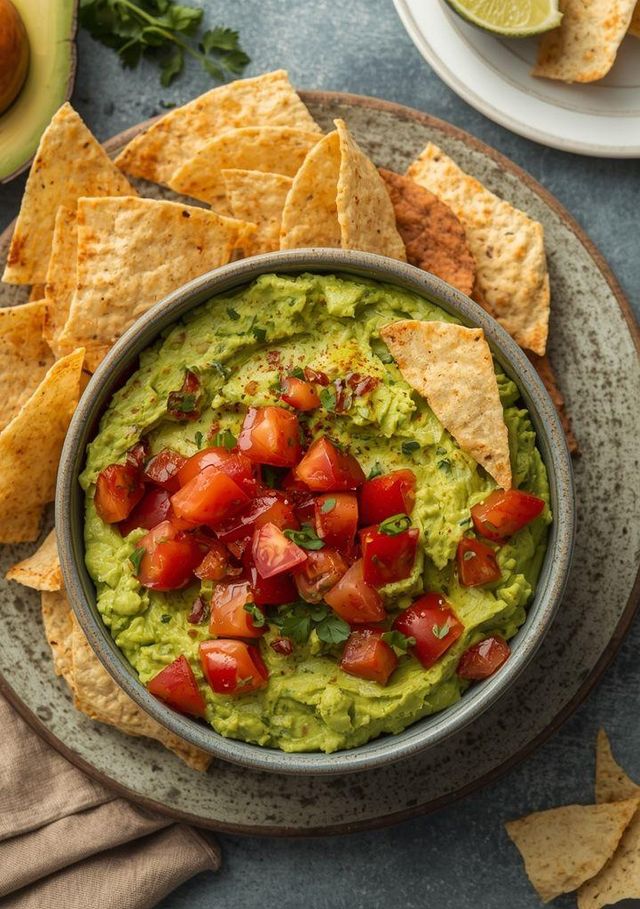 Guacamole mit Tomaten und Tortilla-Chips