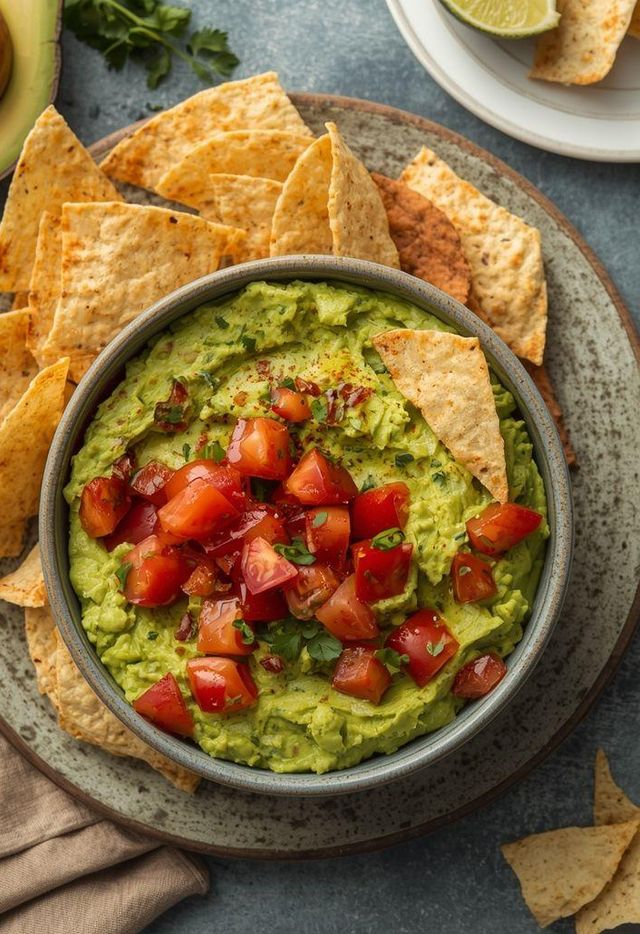 Guacamole with Tomatoes and Tortilla Chips