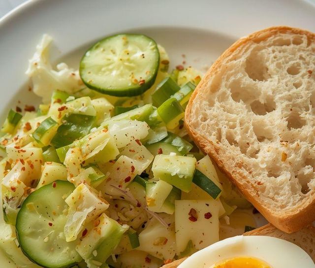 Weichgekochtes Ei mit Brot und Salat